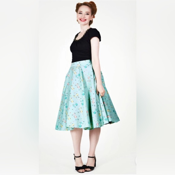 Voodoo Vixen NWT cotton  midi Scooters Swing Skirt XXL Aqua Pink yellow, pockets - Picture 1 of 13
